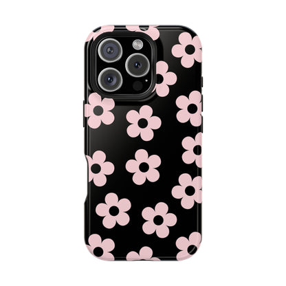 Black & Pink Retro Flowers iPhone Case