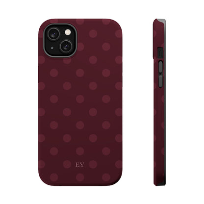 Custom Initials Burgundy Polka Dots iPhone Case