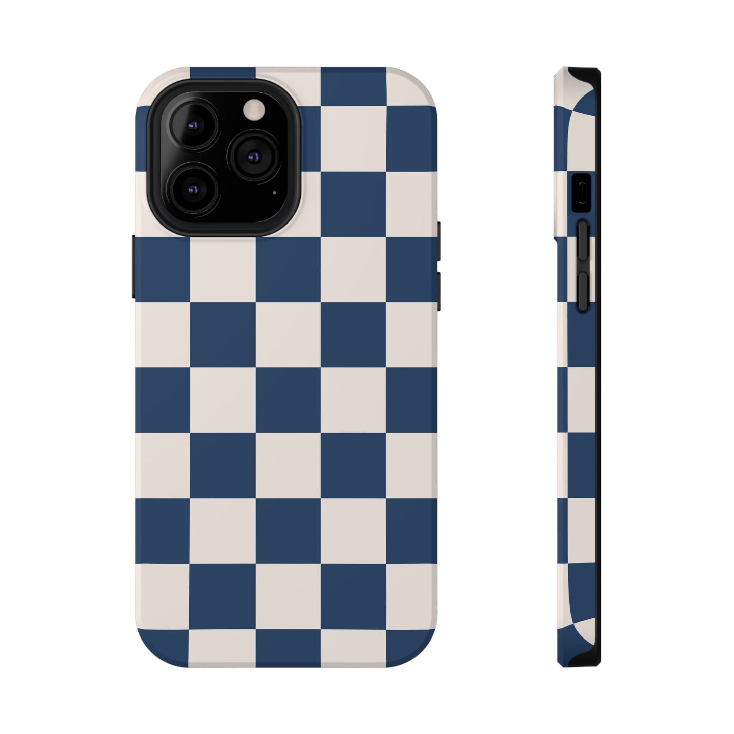 Navy & Beige Checkered iPhone Case