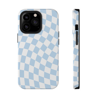 Blue Wavy Checkered iPhone Case