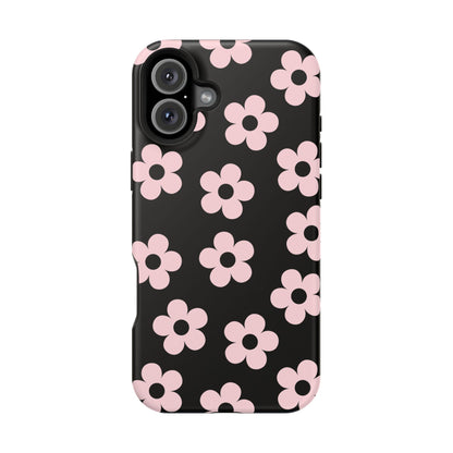 Black & Pink Retro Flowers iPhone Case