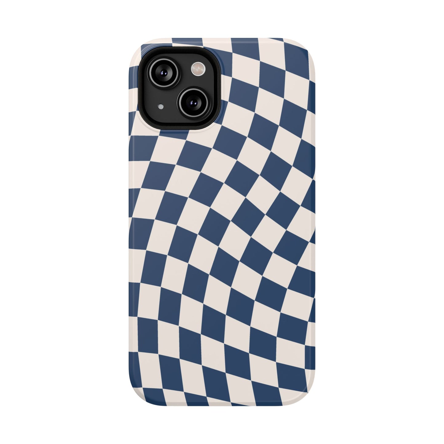 Navy & Beige Wavy Checkered iPhone Case