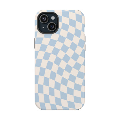Blue & Beige Wavy Checkered iPhone Case