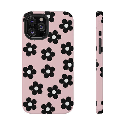 Pink & Black Retro Flowers iPhone Case