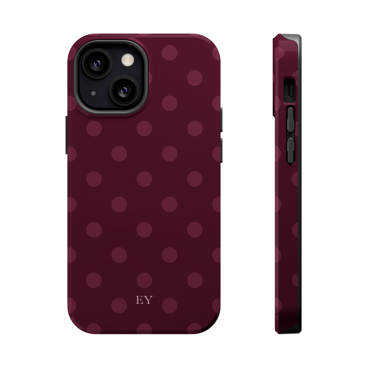 Custom Initials Plum Polka Dots iPhone Case