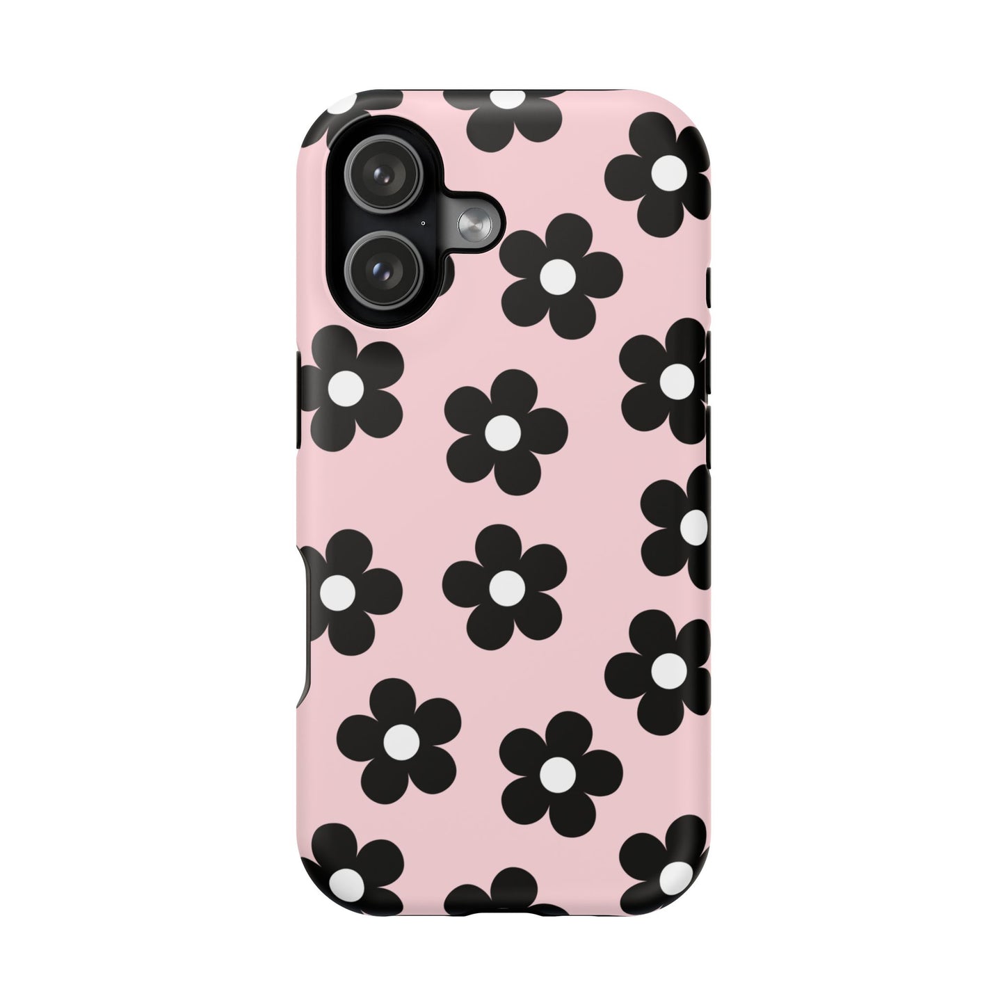 Pink & Black Retro Flowers iPhone Case