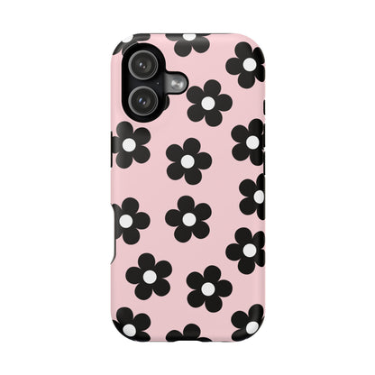 Pink & Black Retro Flowers iPhone Case