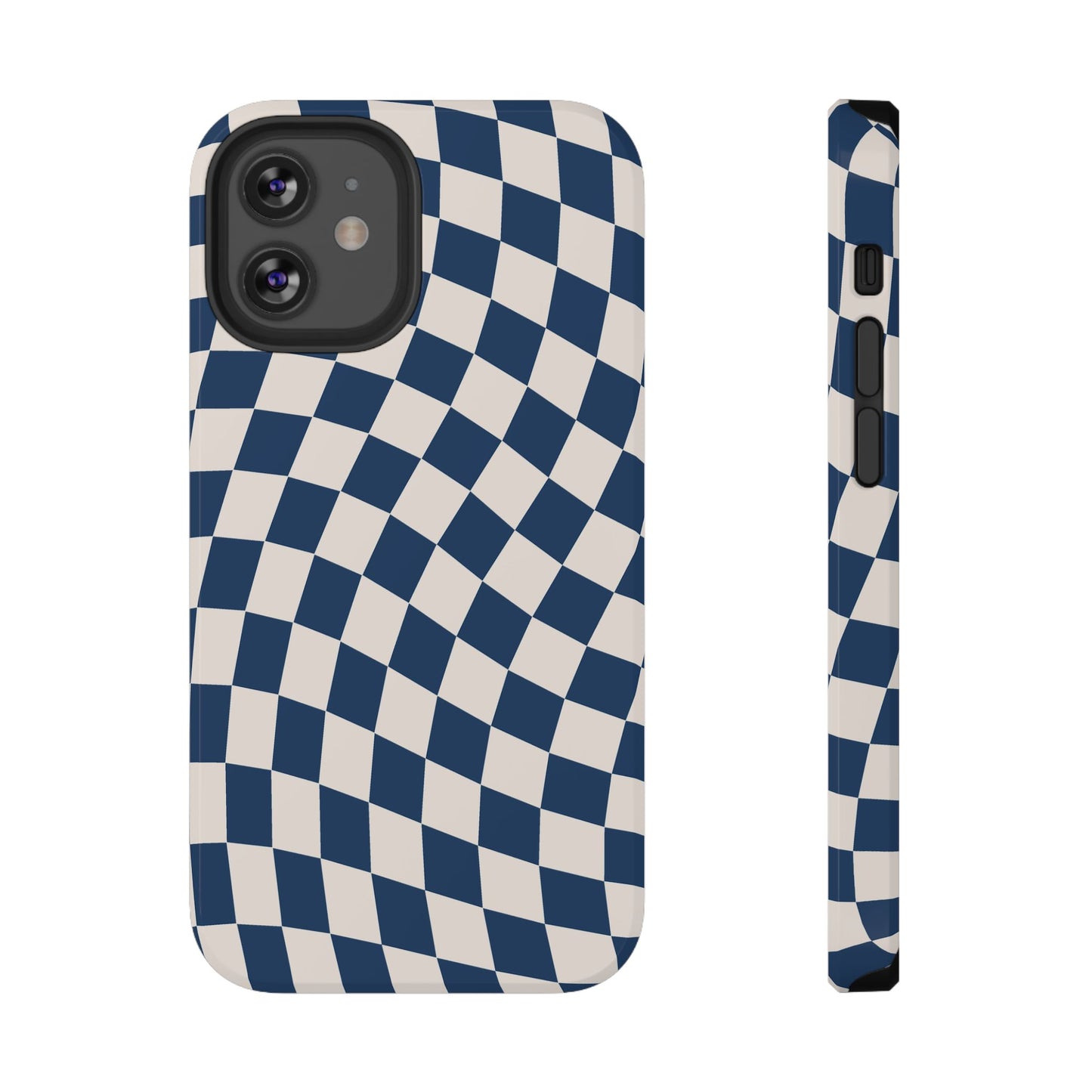 Navy & Beige Wavy Checkered iPhone Case