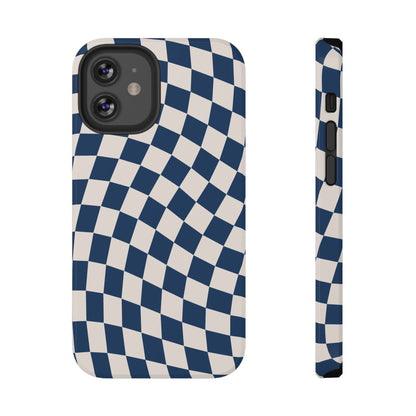 Navy & Beige Wavy Checkered iPhone Case