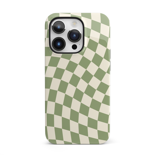 Green & Beige Wavy Checkered iPhone Case