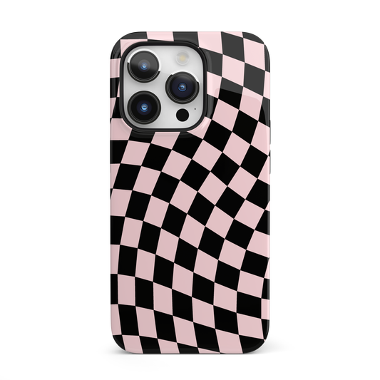 Pink & Black Wavy Checkered iPhone Case