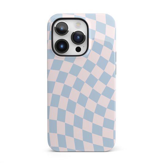 Light Pink & Blue Wavy Checkered iPhone Case