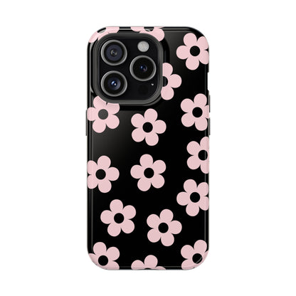 Black & Pink Retro Flowers iPhone Case