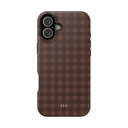 Custom Initials Brown Gingham iPhone Case