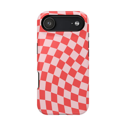 Red & Pink Wavy Checkered iPhone Case
