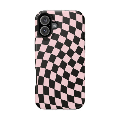 Pink & Black Wavy Checkered iPhone Case