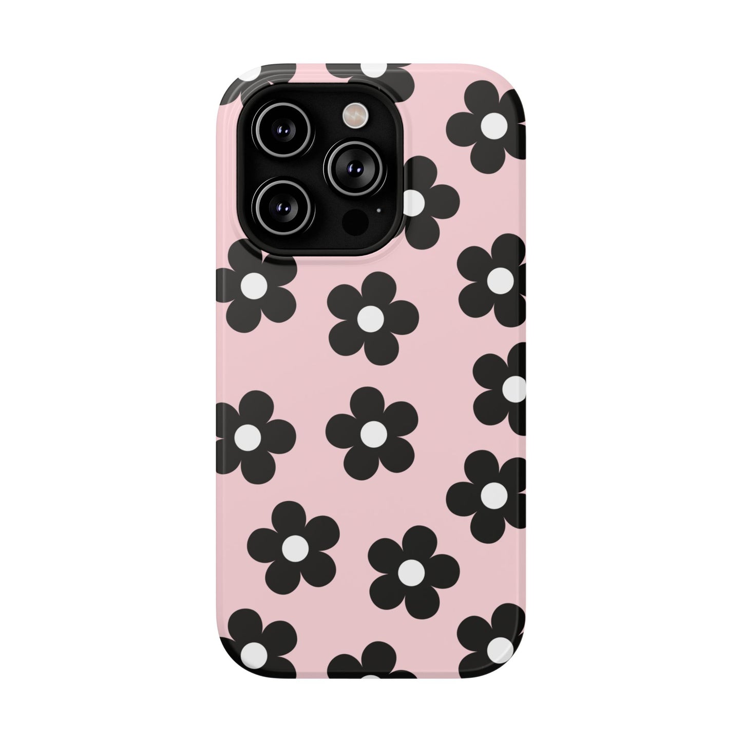 Pink & Black Retro Flowers iPhone Case