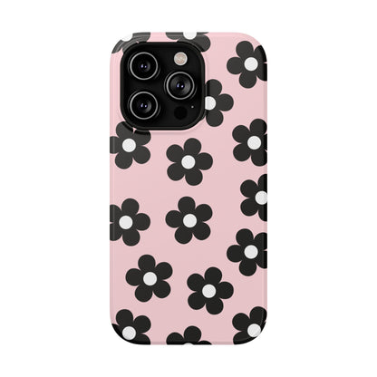 Pink & Black Retro Flowers iPhone Case