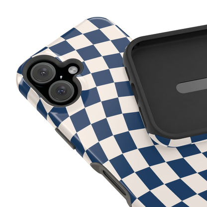 Navy & Beige Wavy Checkered iPhone Case