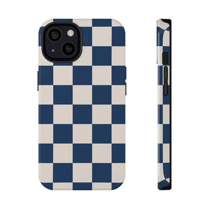 Navy & Beige Checkered iPhone Case