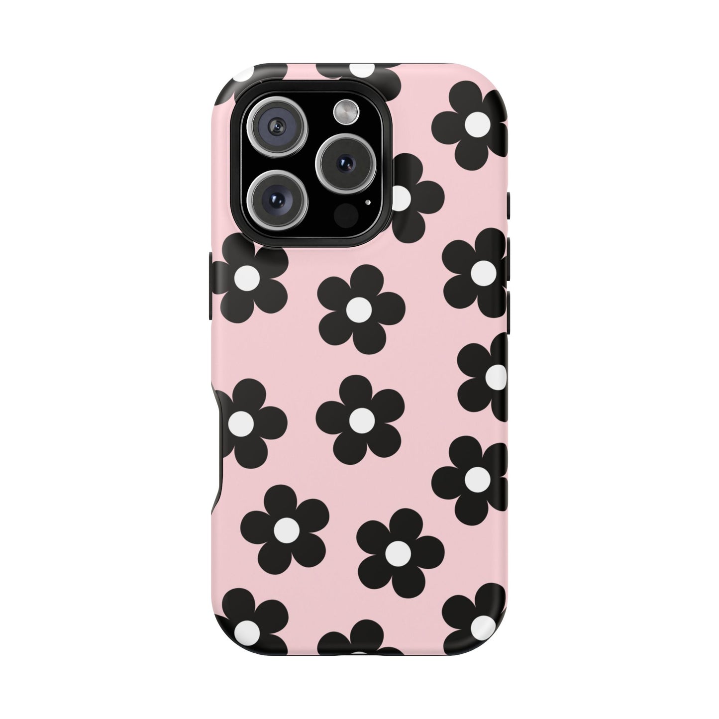 Pink & Black Retro Flowers iPhone Case