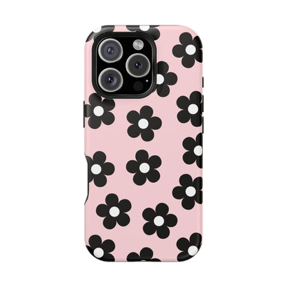 Pink & Black Retro Flowers iPhone Case