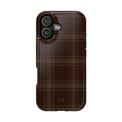 Custom Initials Cocoa Plaid iPhone Case