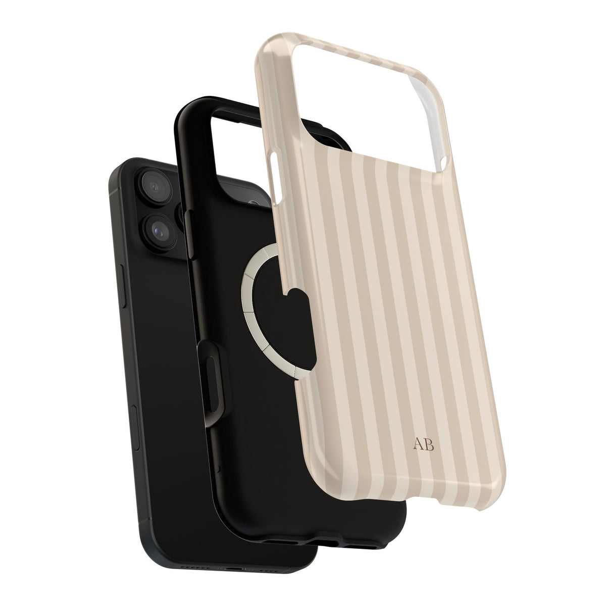 Custom Initials Beige Stripes iPhone Case