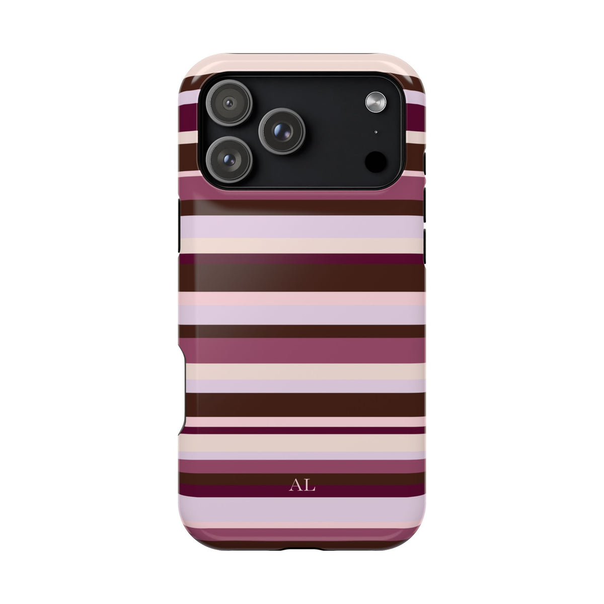 Custom Initials Berry Mocha Stripes iPhone Case