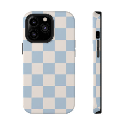Light Blue & Beige Checkered iPhone Case
