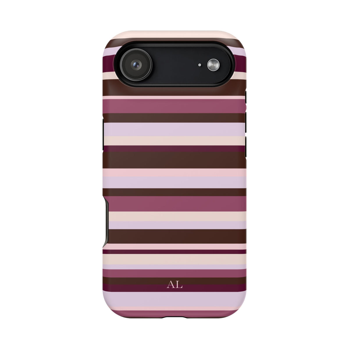 Custom Initials Berry Mocha Stripes iPhone Case