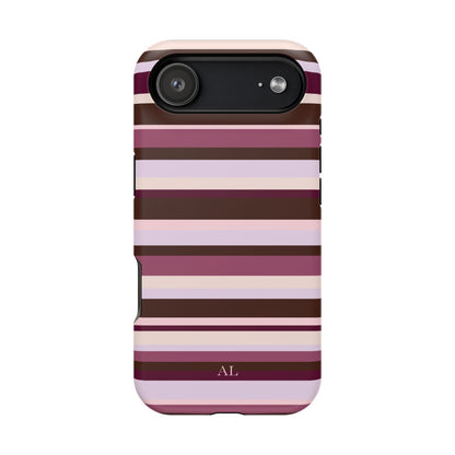 Custom Initials Berry Mocha Stripes iPhone Case