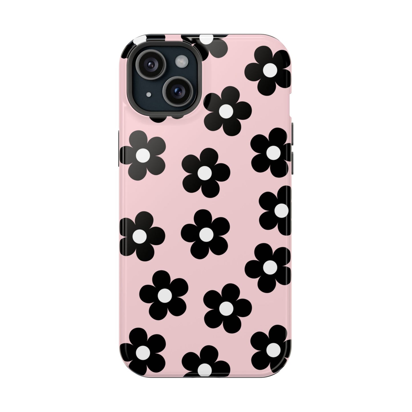 Pink & Black Retro Flowers iPhone Case