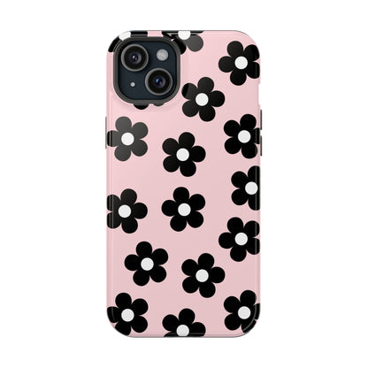 Pink & Black Retro Flowers iPhone Case