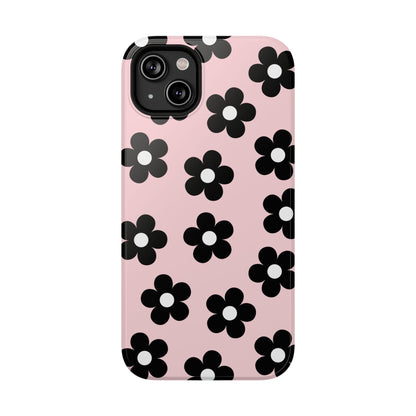 Pink & Black Retro Flowers iPhone Case