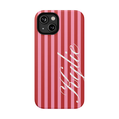 Personalized Cherry Blush Stripes iPhone Case