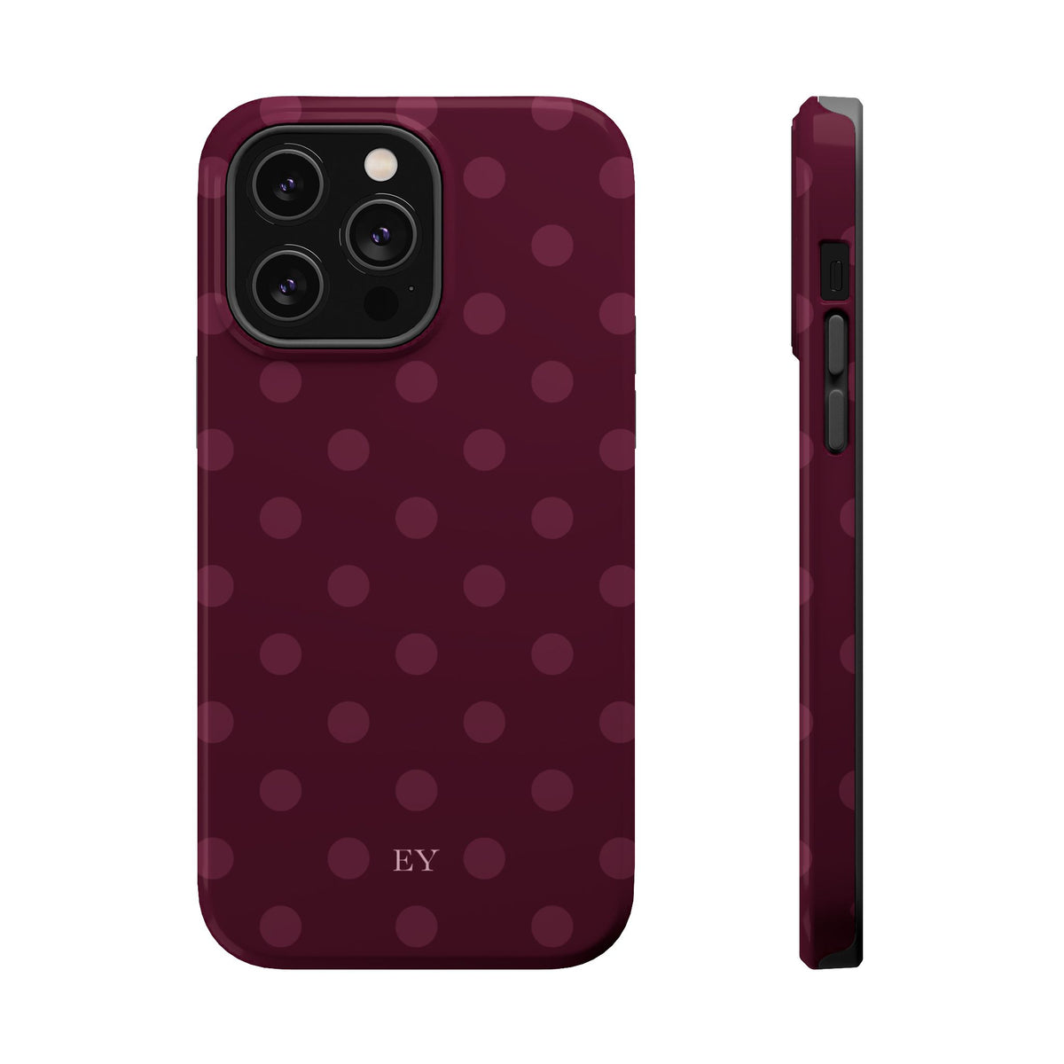 Custom Initials Plum Polka Dots iPhone Case