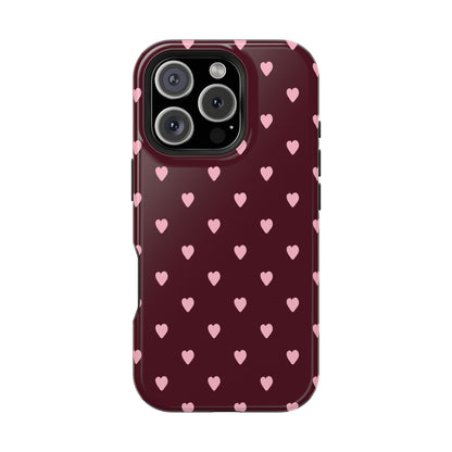 Burgundy & Pink Little Hearts iPhone Case