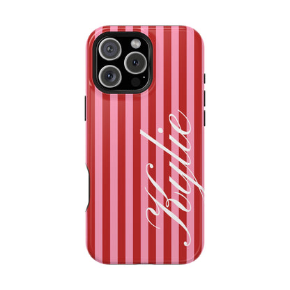 Personalized Cherry Blush Stripes iPhone Case