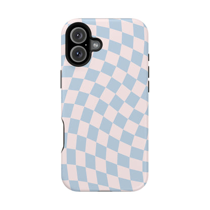 Pink & Blue Wavy Checkered iPhone Case