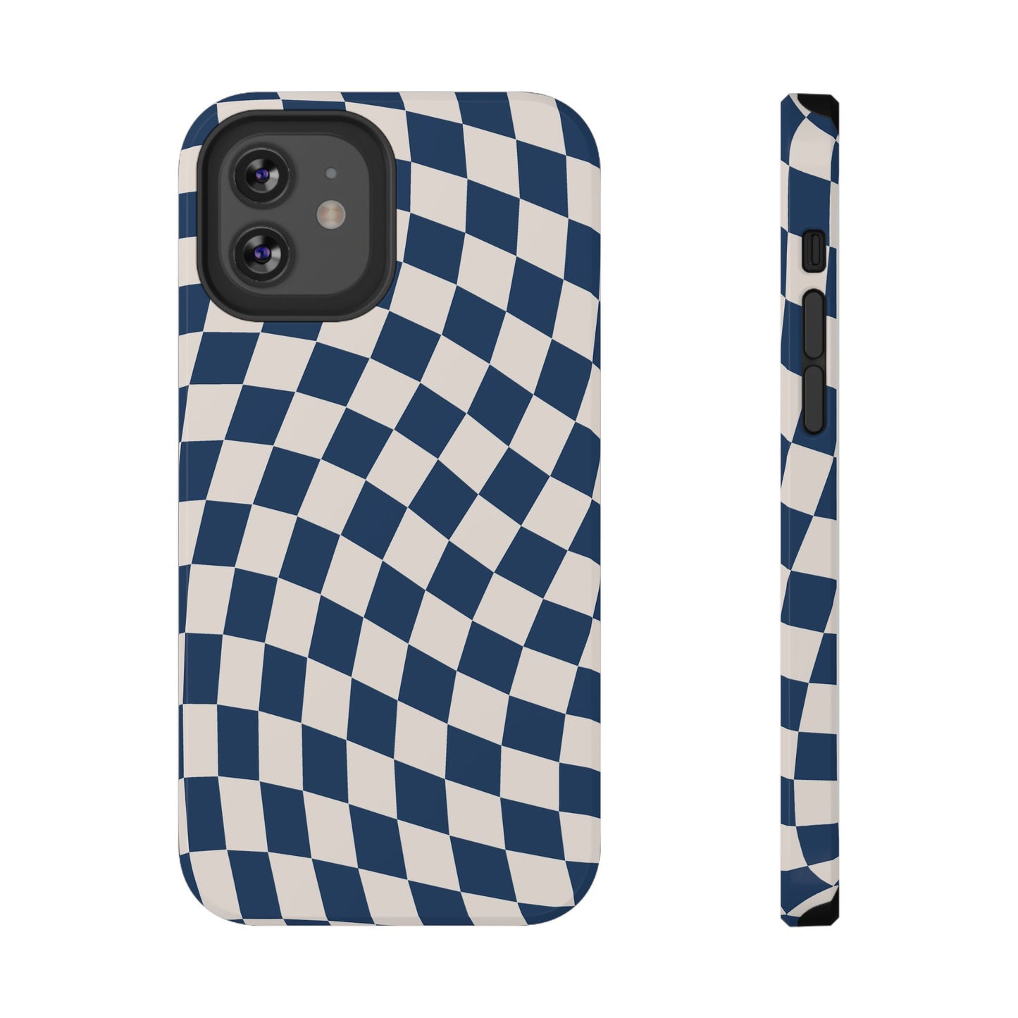 Navy & Beige Wavy Checkered iPhone Case