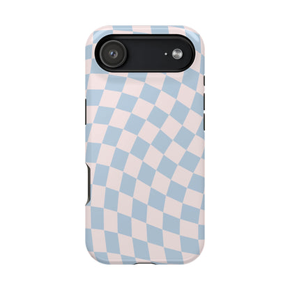 Pink & Blue Wavy Checkered iPhone Case