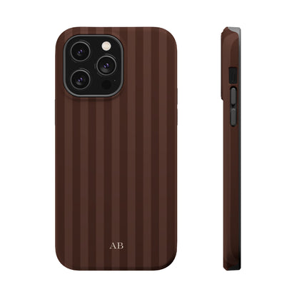 Custom Initials Mocha Stripes iPhone Case