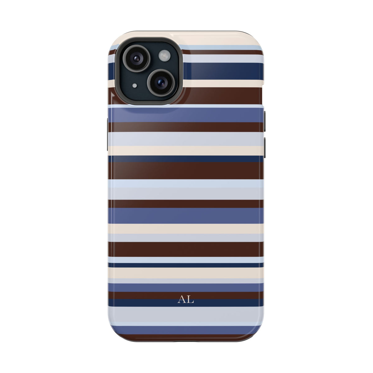 Custom Initials Blueberry Mocha Stripes iPhone Case