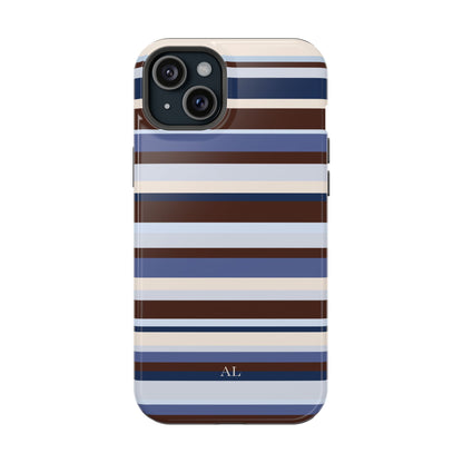 Custom Initials Blueberry Mocha Stripes iPhone Case