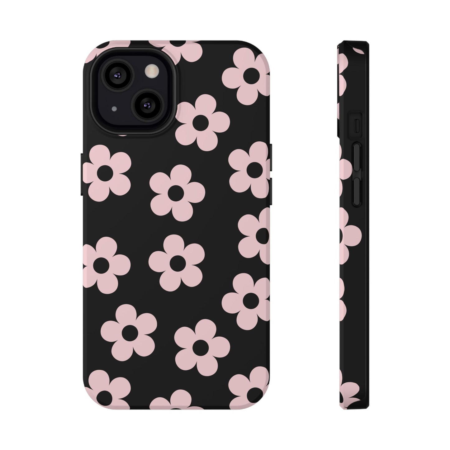 Black & Pink Retro Flowers iPhone Case
