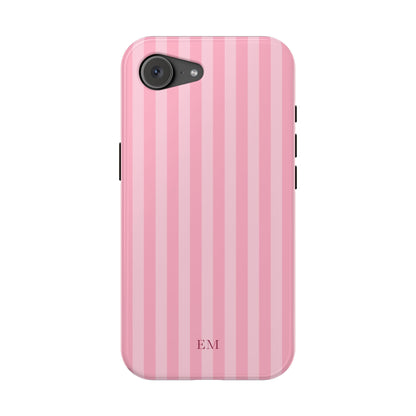 Custom Initials Pink Stripes iPhone Case