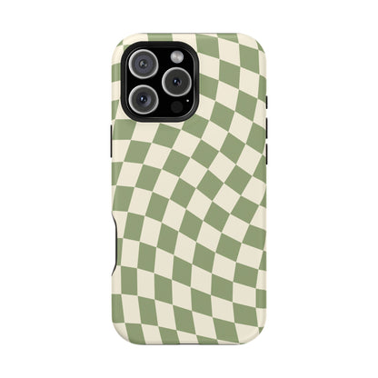 Green & Beige Wavy Checkered iPhone Case