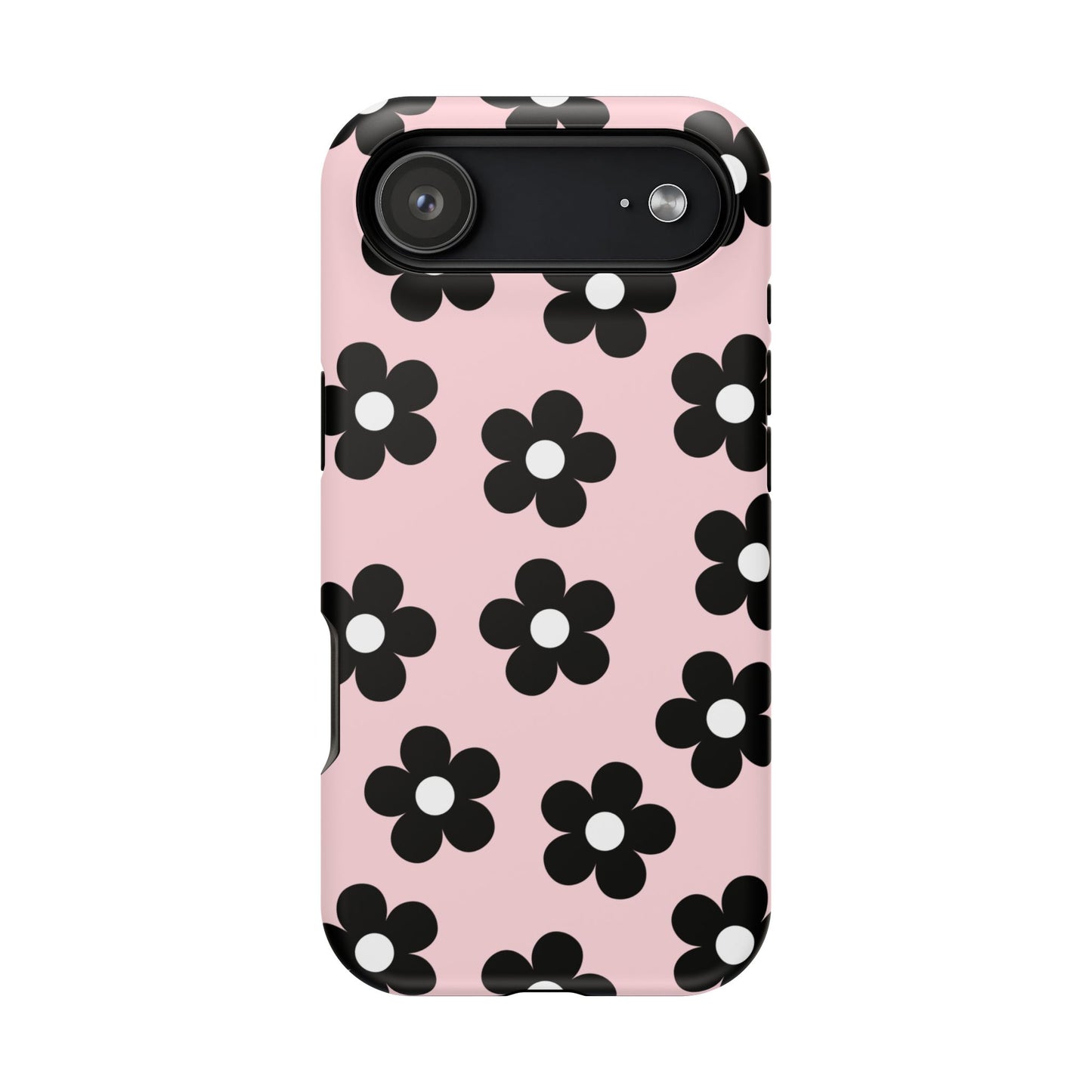 Pink & Black Retro Flowers iPhone Case