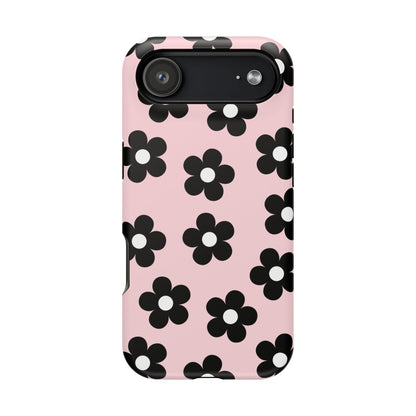 Pink & Black Retro Flowers iPhone Case